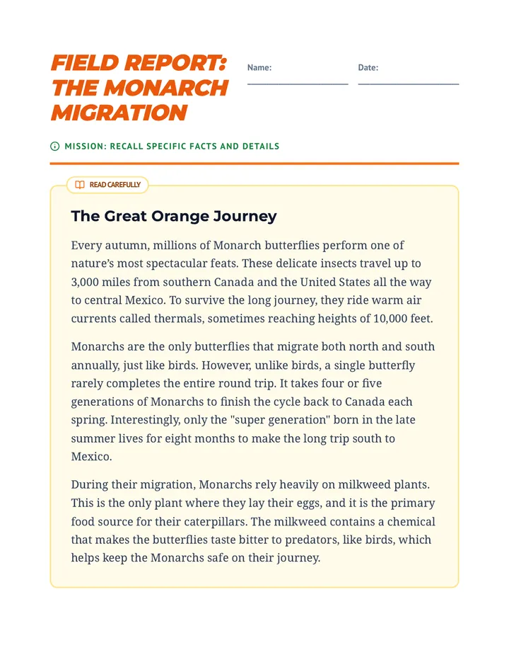Monarch Migration Worksheet