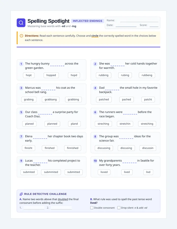Spelling Spotlight Worksheet