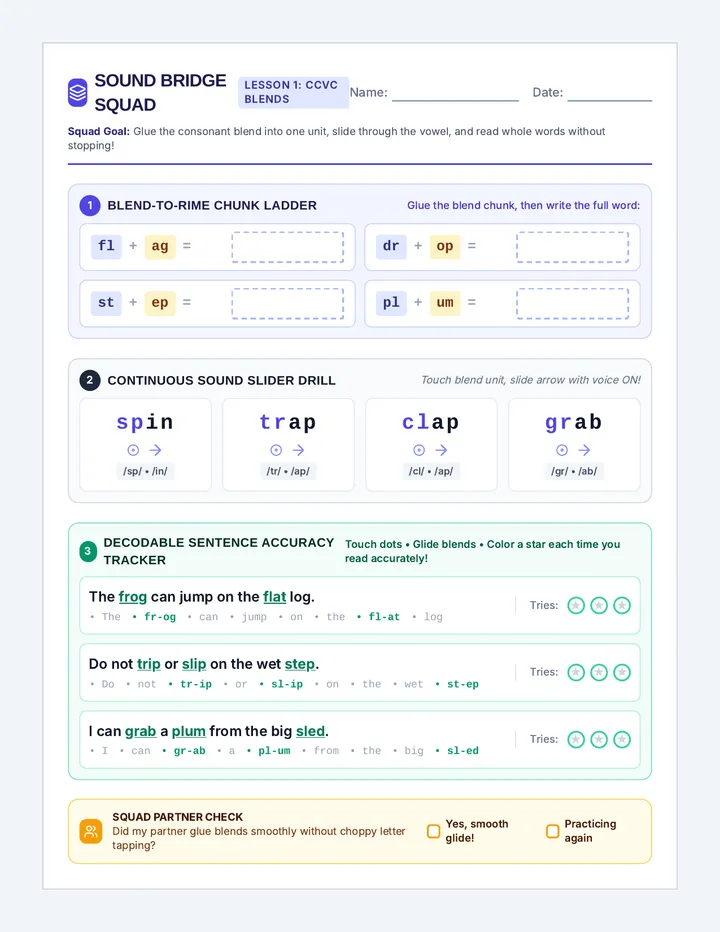 Blend Bridge Worksheet