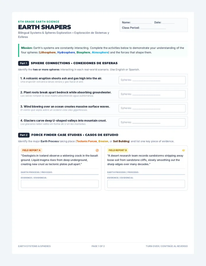 Earth Systems Activity Worksheet
