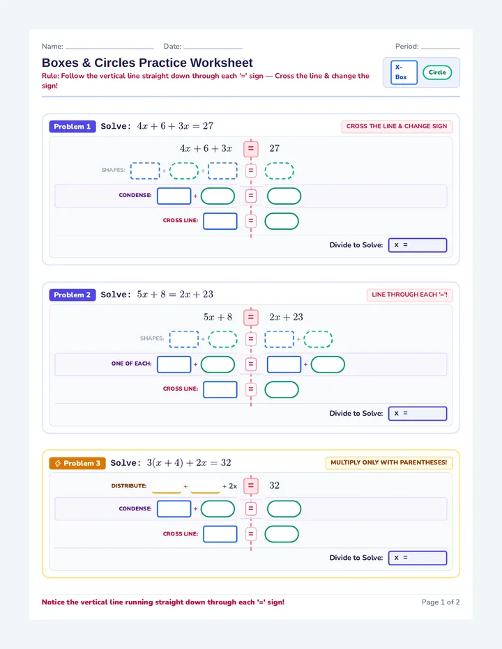 Boxes and Circles Practice Worksheet