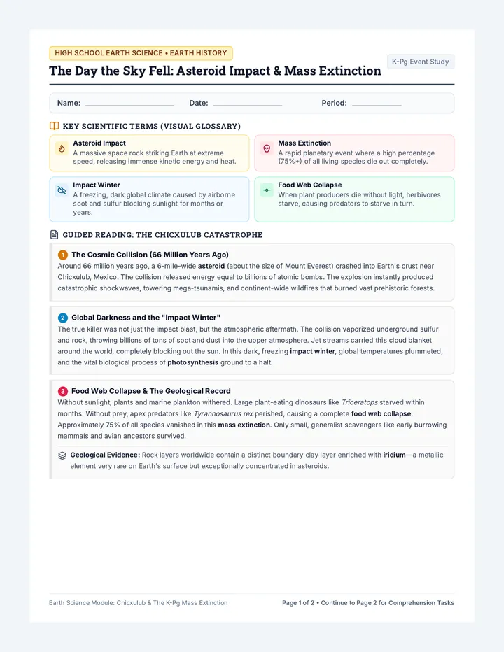 Impact Extinction Worksheet