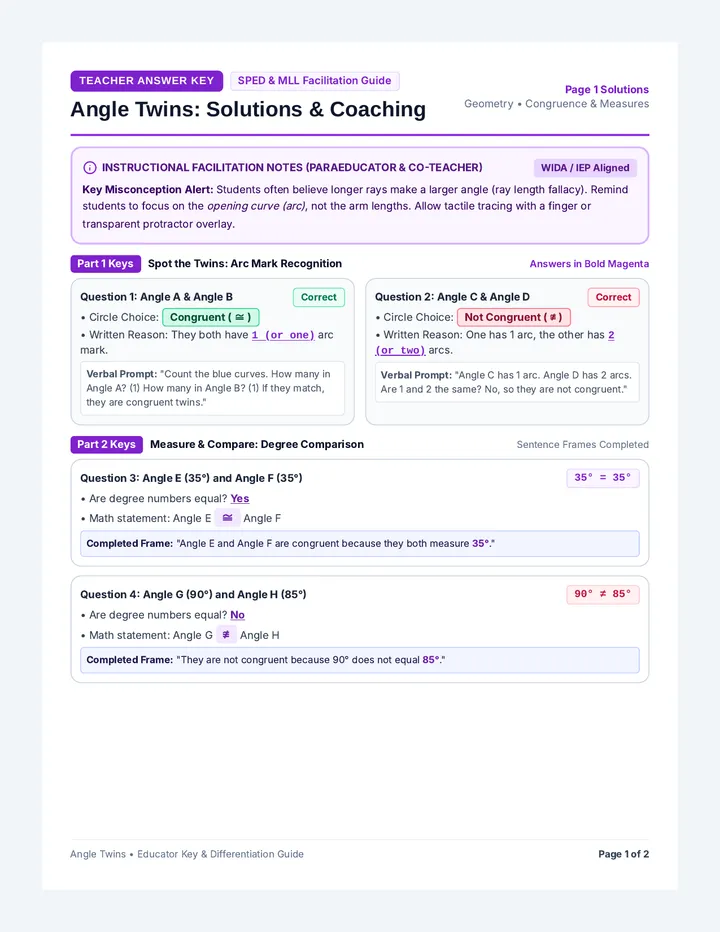 Angle Twins Answer Key
