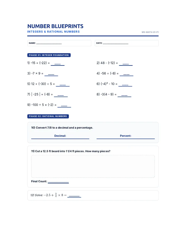 Number Blueprints Student Packet