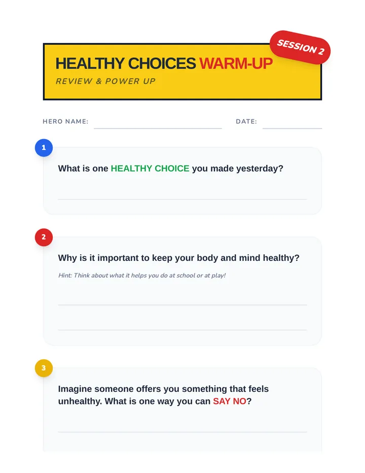 Healthy Choices Review Warm-Up