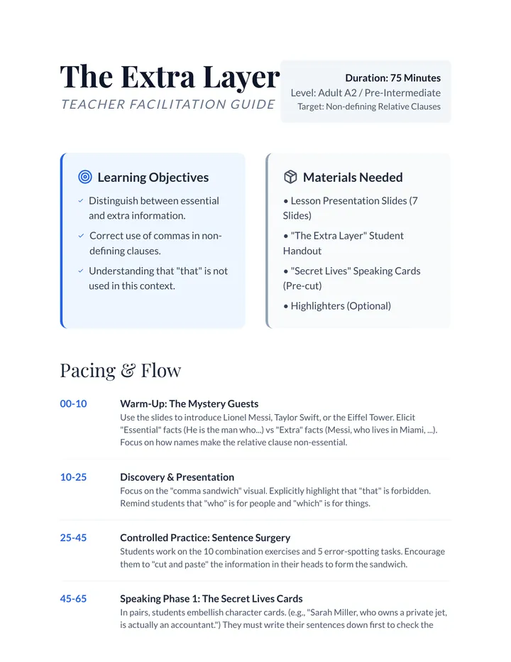Extra Info Teacher Guide