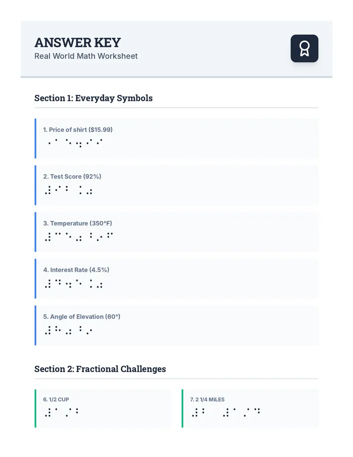 Real World Math Answer Key