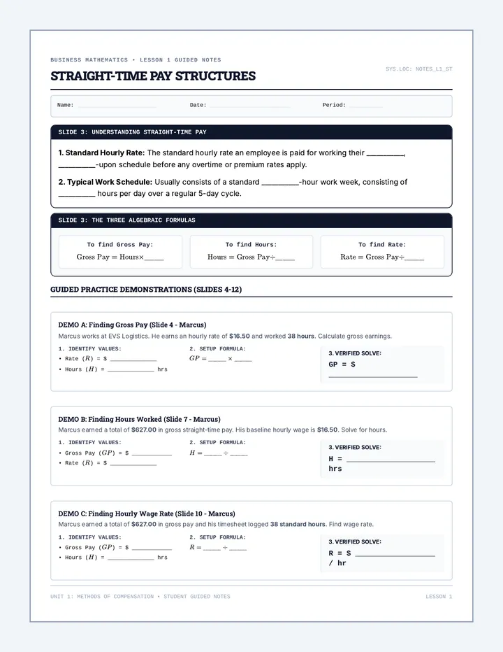 Straight Time Pay Guided Notes