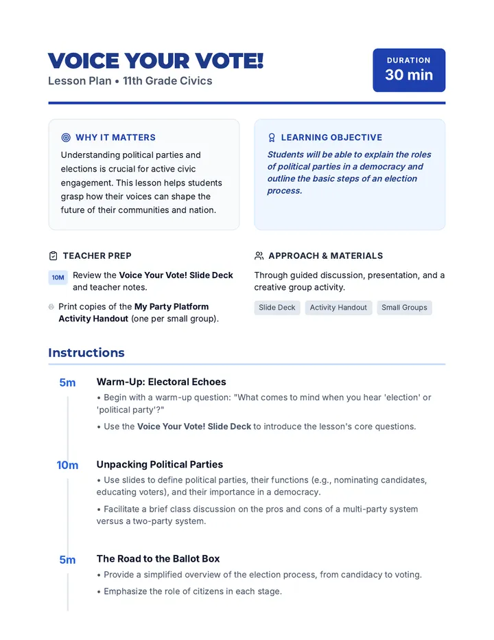 Voice Your Vote Lesson Plan