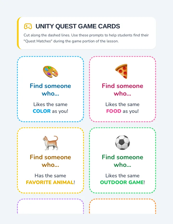 Unity Quest Game Cards