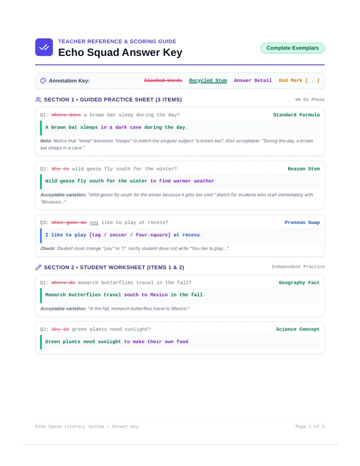 Echo Squad Answer Key