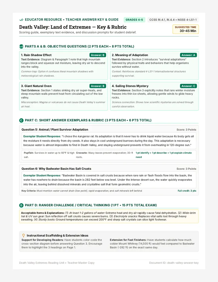 Death Valley Answer Key