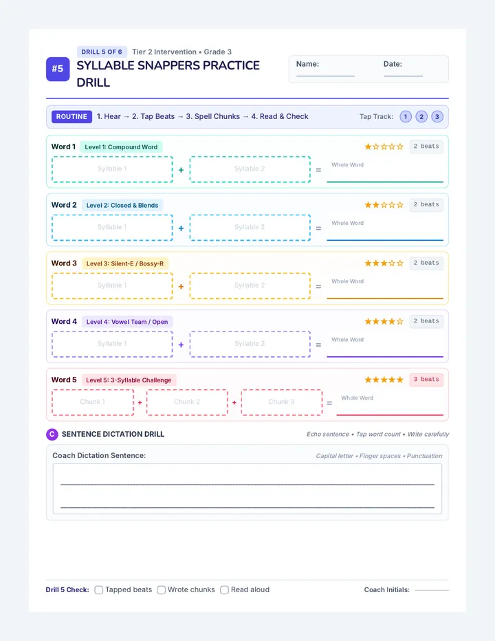 Syllable Snappers Drill Five