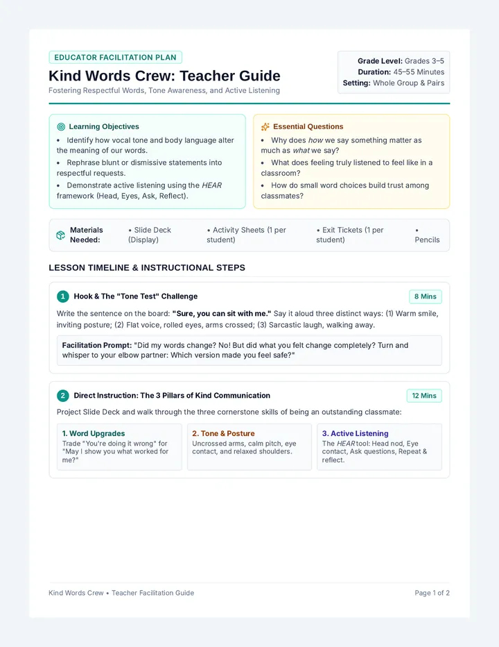 Kind Words Teacher Guide