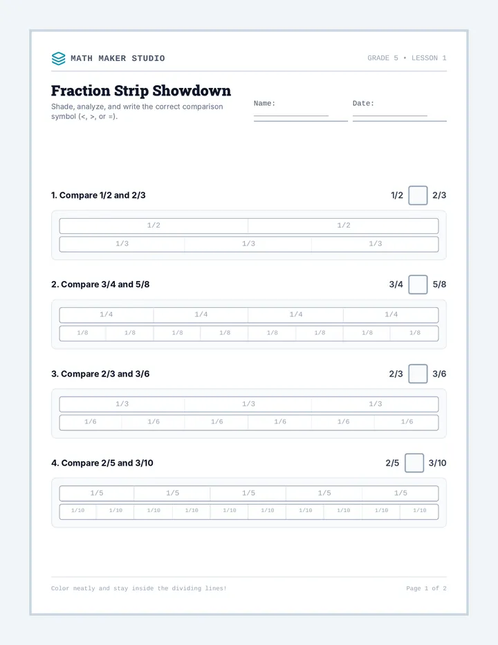 Strip Showdown Worksheet
