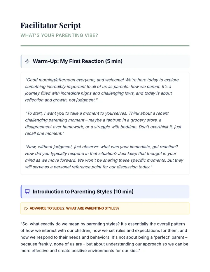 Parenting Styles Facilitator Script