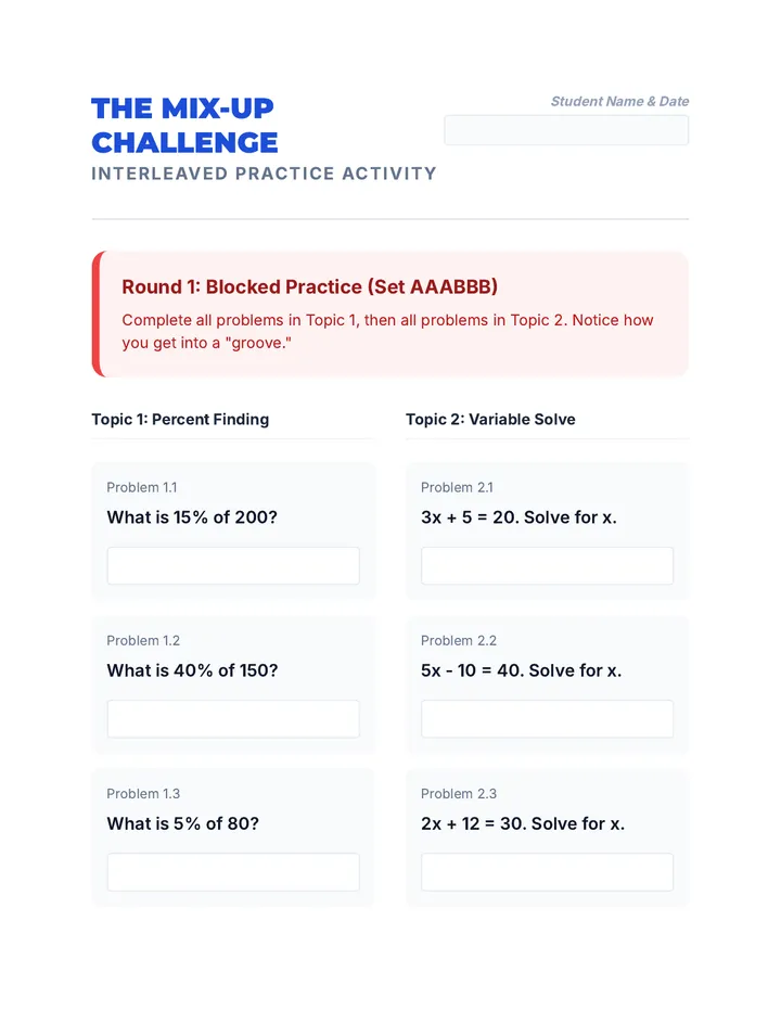 Mix Up Challenge Worksheet