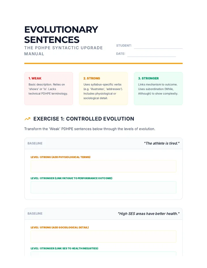 Evolutionary Sentences Worksheet
