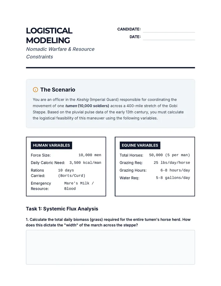 Logistical Modeling Worksheet