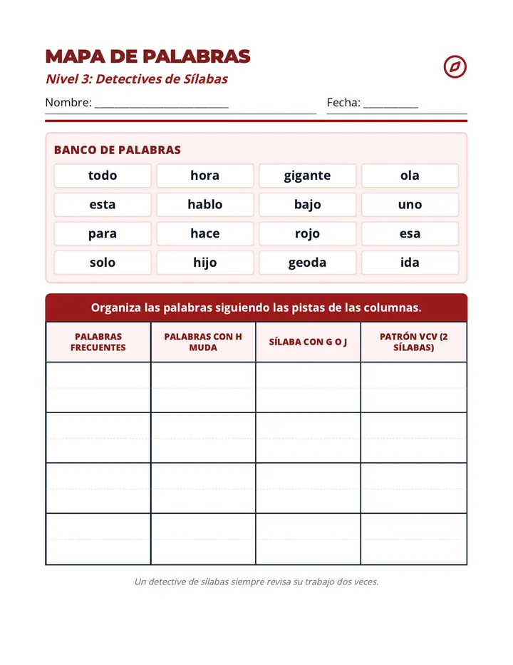 Mapa de Palabras Worksheet