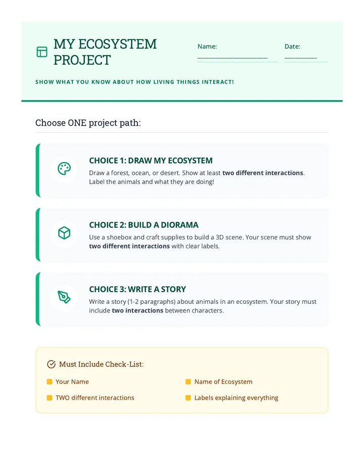 My Ecosystem Project Choice Board Sheet