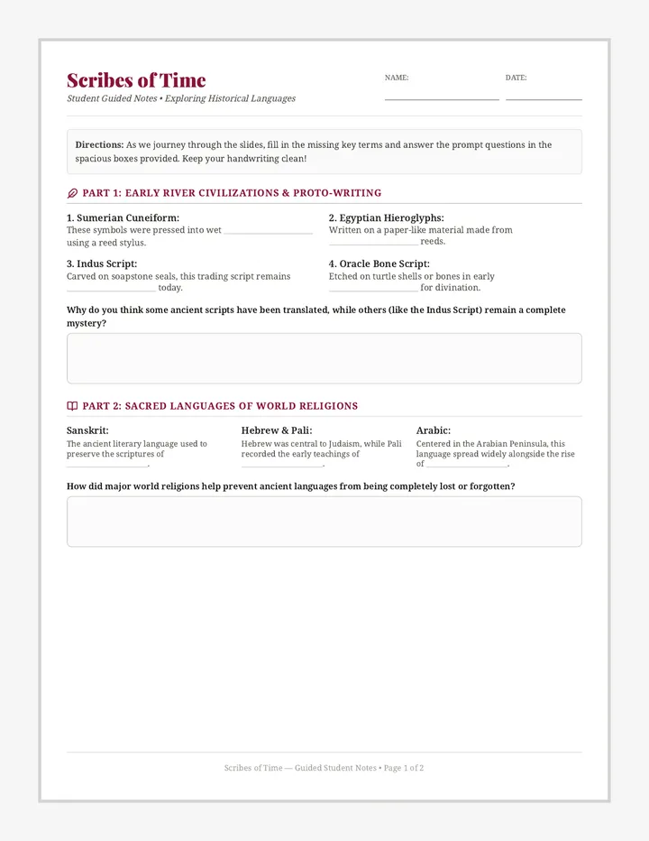 Scribes of Time Guided Notes