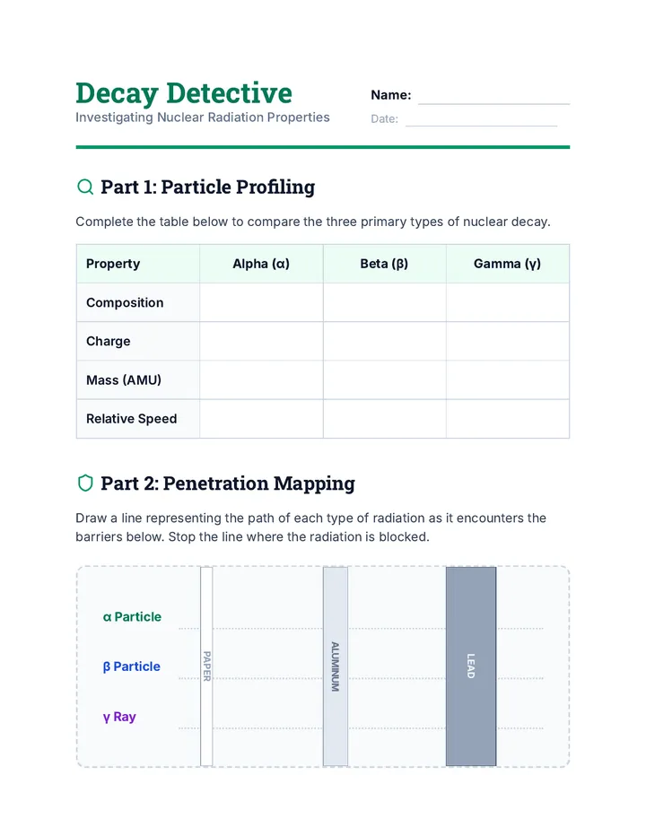 Decay Detective Worksheet