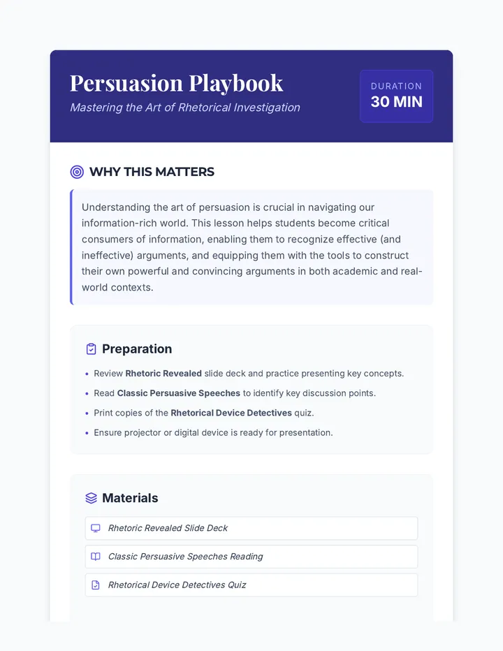 Persuasion Playbook Lesson Plan