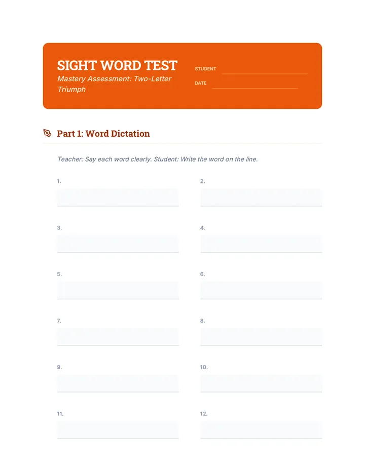 Two-Letter Sight Word Test