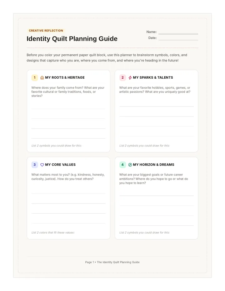 Identity Quilt Student Worksheet