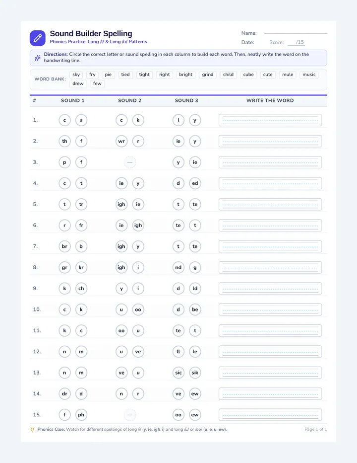 Sound Builder Spelling Worksheet