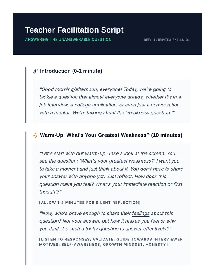 Interview Strategy Teacher Script