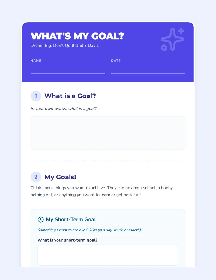 What's My Goal Worksheet