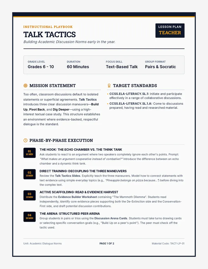 Talk Tactics Teacher Guide