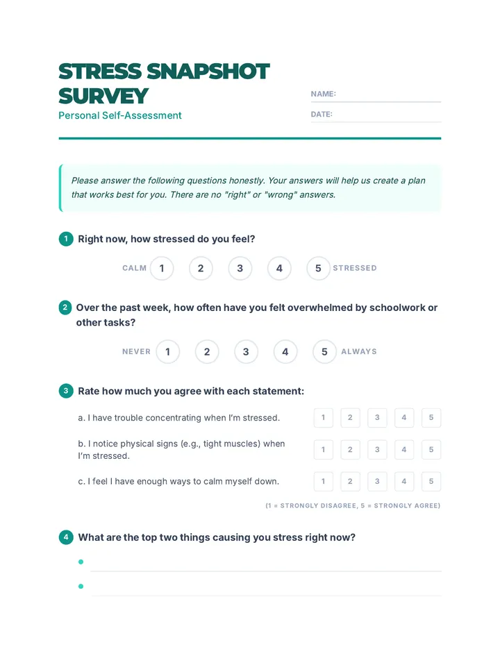 Stress Snapshot Survey Worksheet