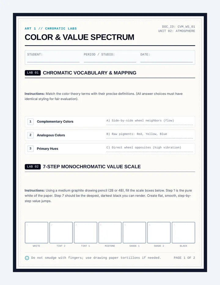 Color and Value Hue Worksheet