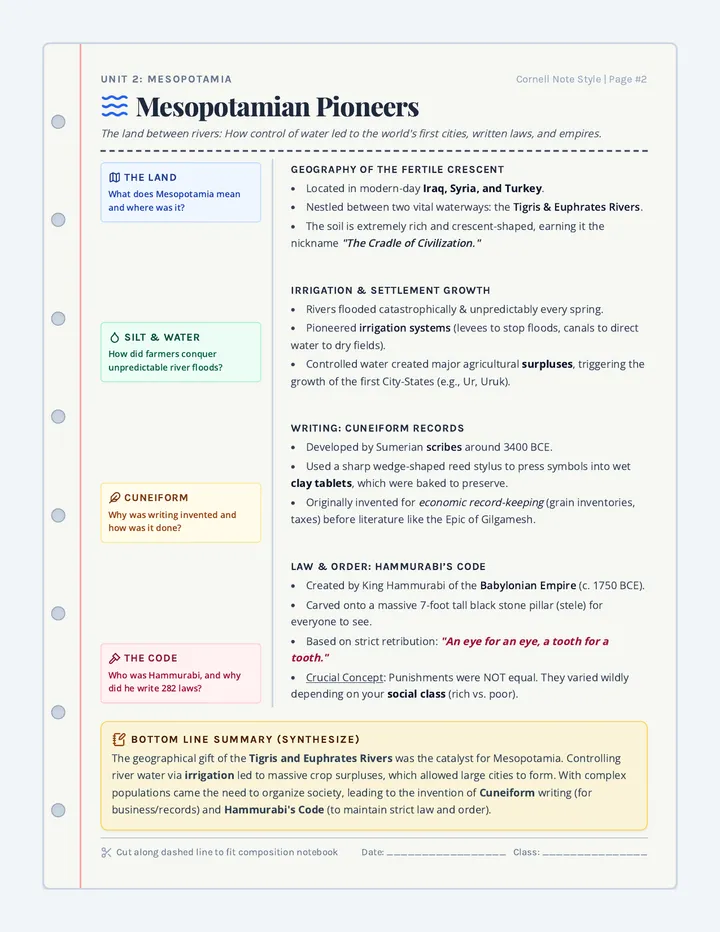 Mesopotamia Cornell Reference Chart
