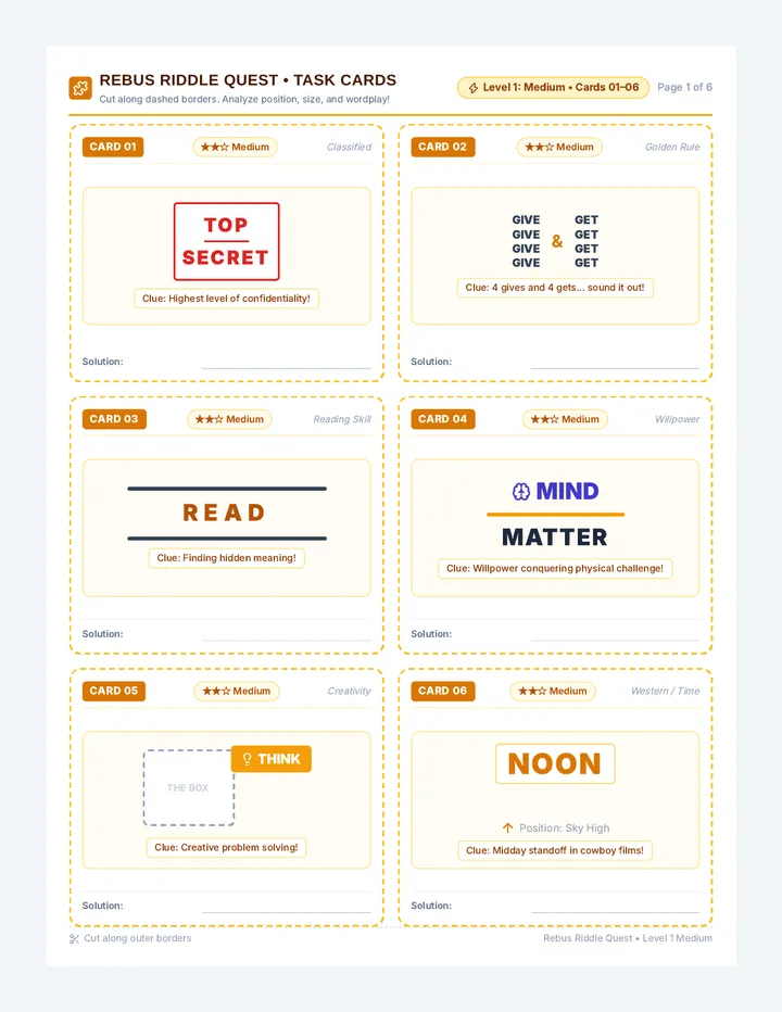 Rebus Quest Task Cards