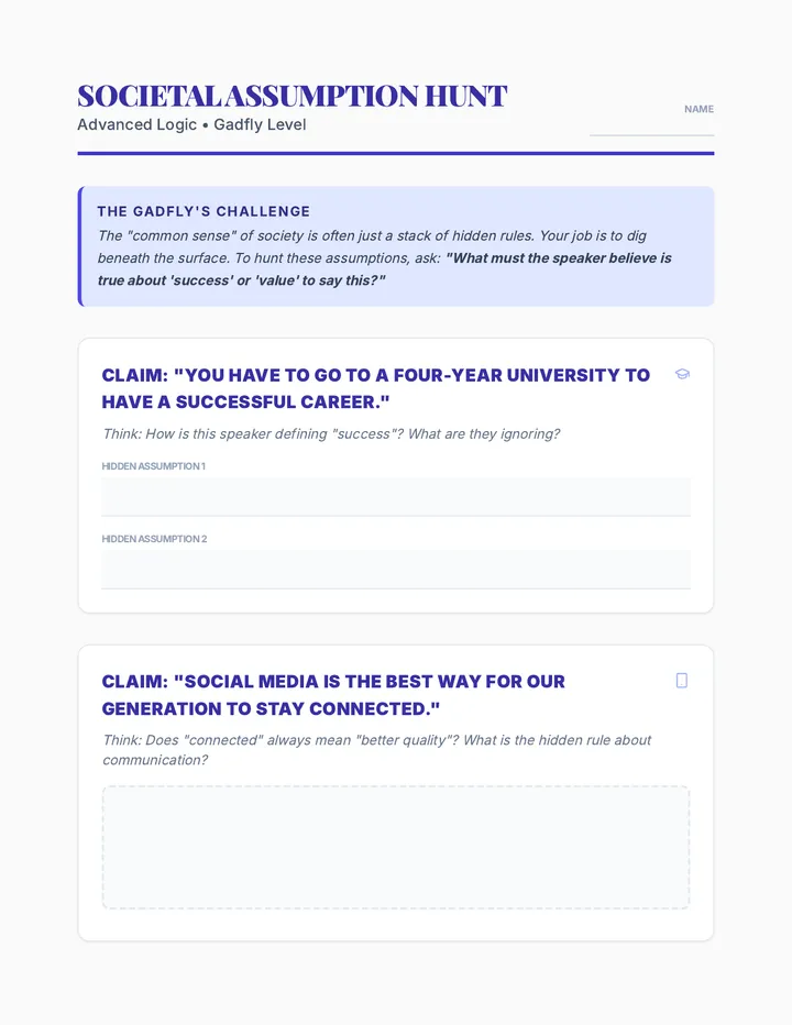 Societal Assumption Hunt Worksheet
