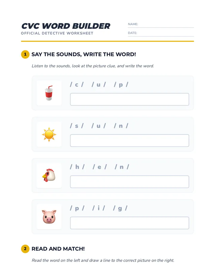 CVC Word Builder Worksheet