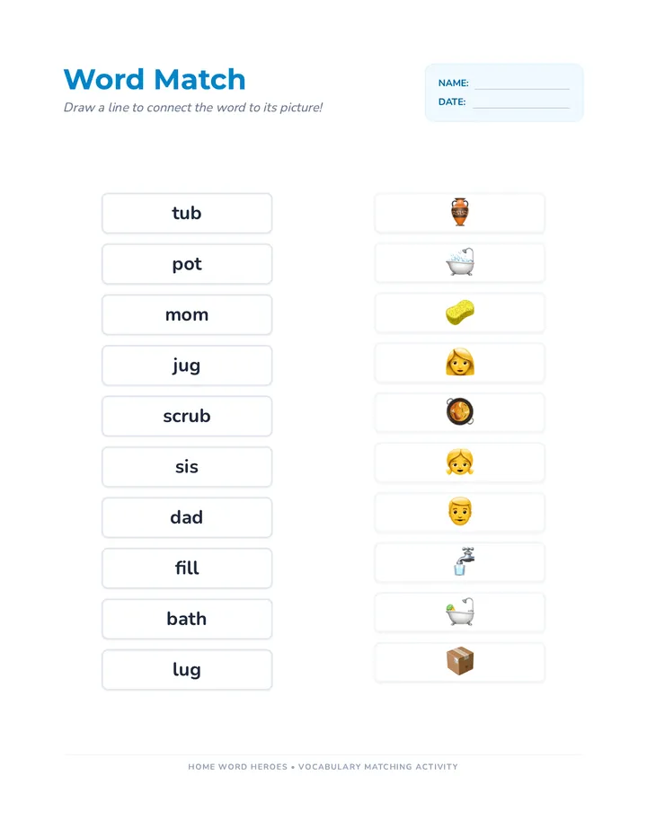 Word Match Worksheet
