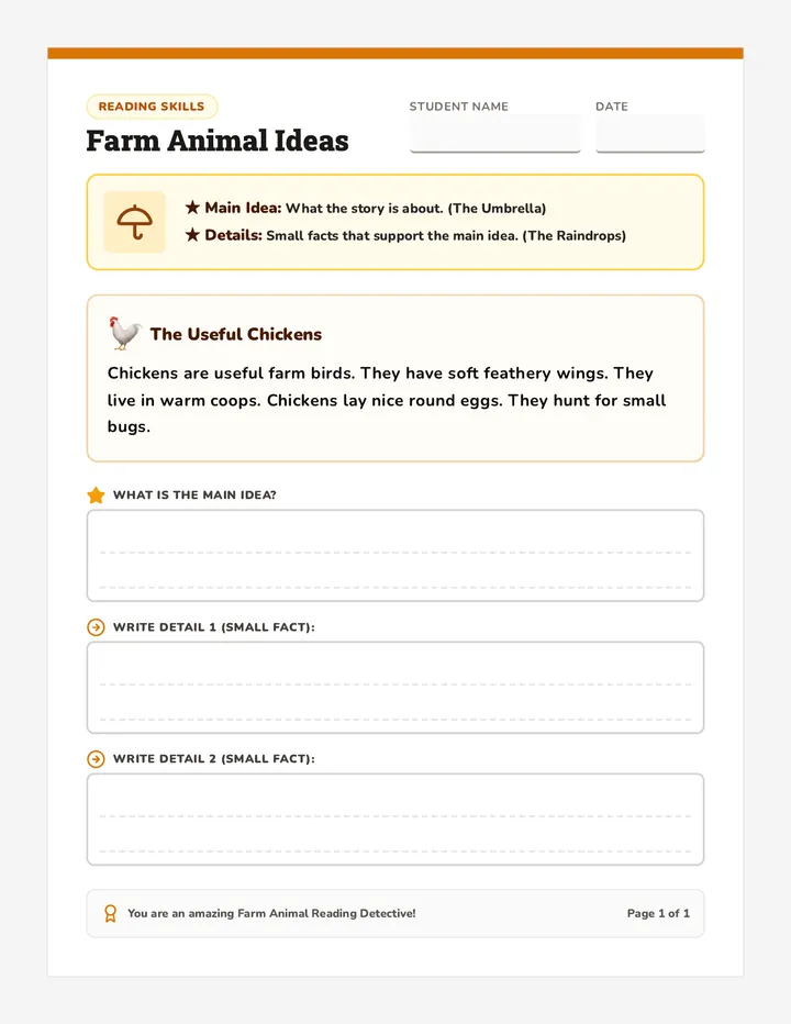 Chicken Ideas Worksheet