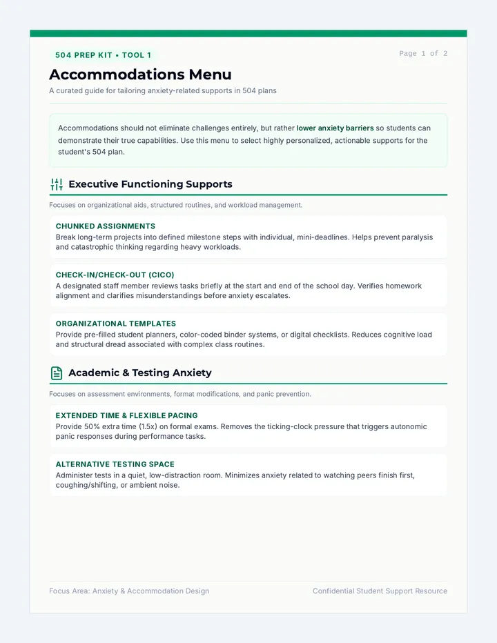 Accommodations Menu Guide