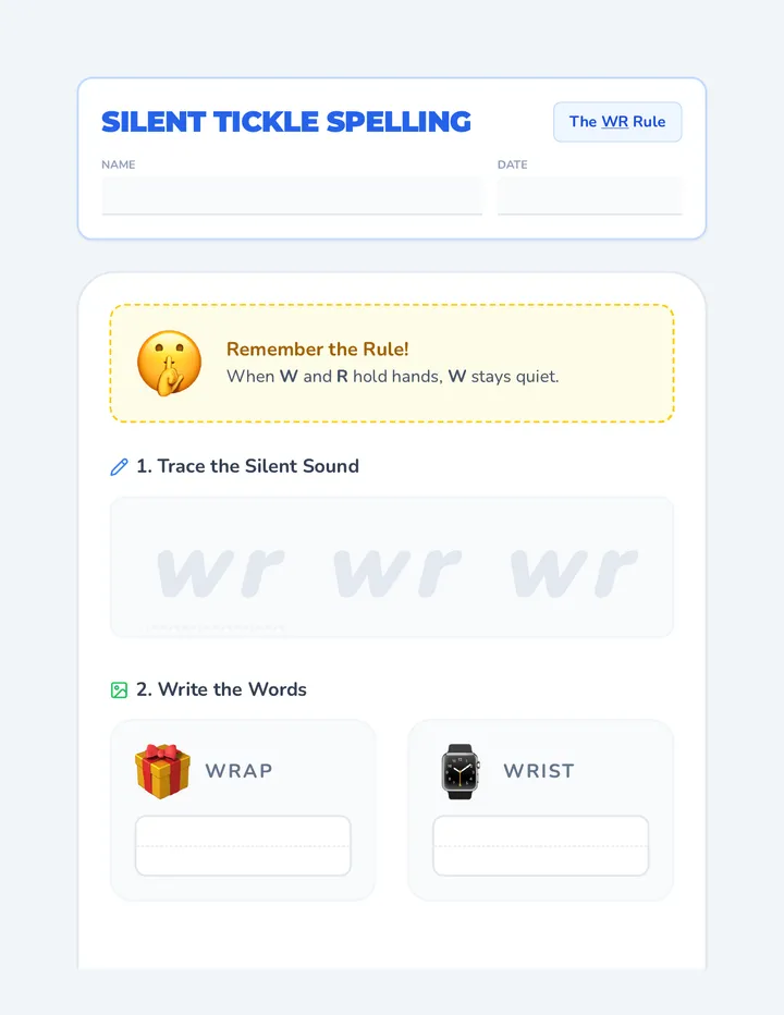 Silent Tickle Worksheet