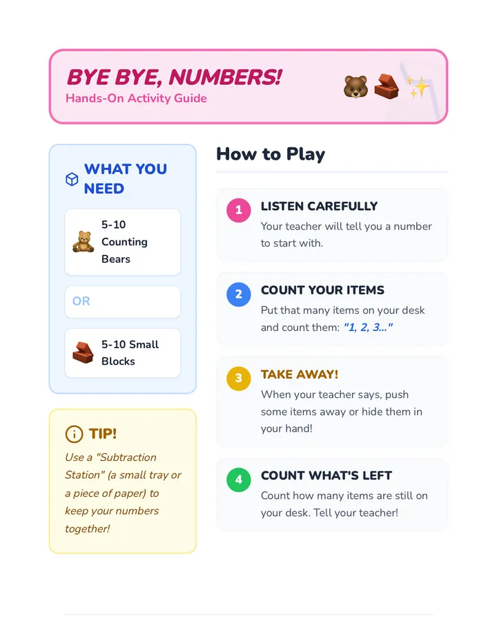 Bye Bye Numbers Activity