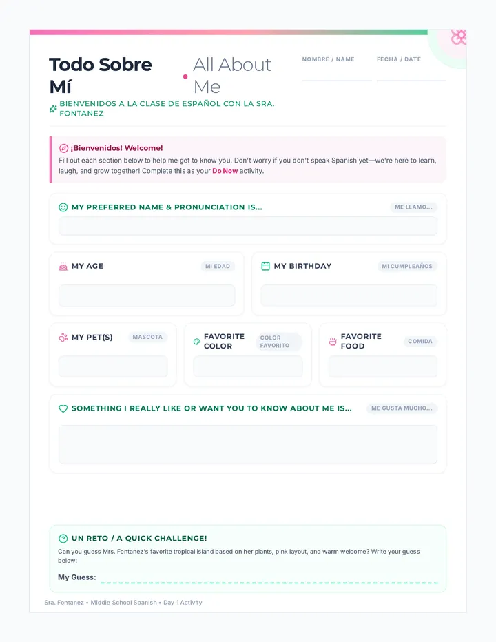 All About Me Worksheet