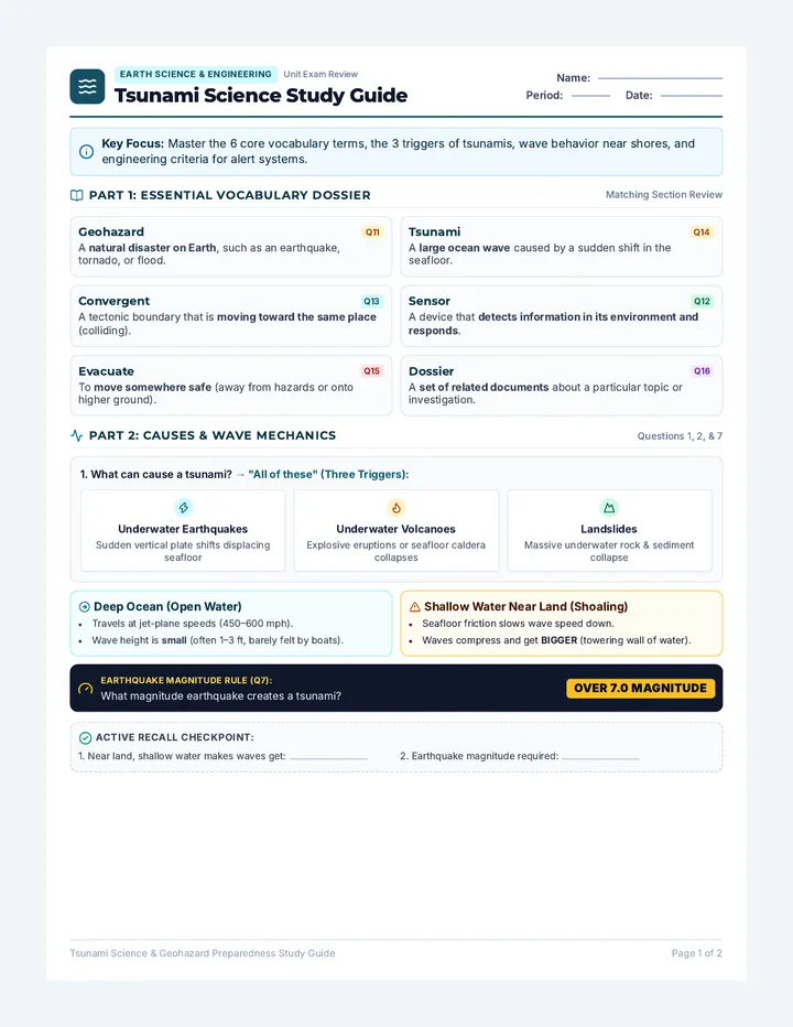 Tsunami Science Study Guide