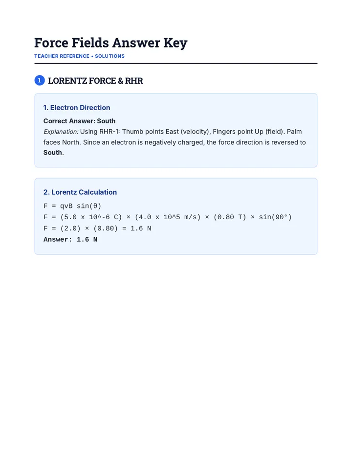 Force Fields Answer Key