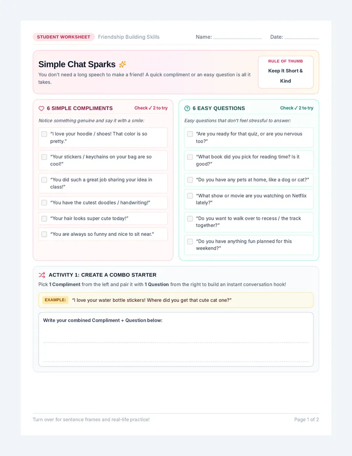 Chat Sparks Practice Worksheet