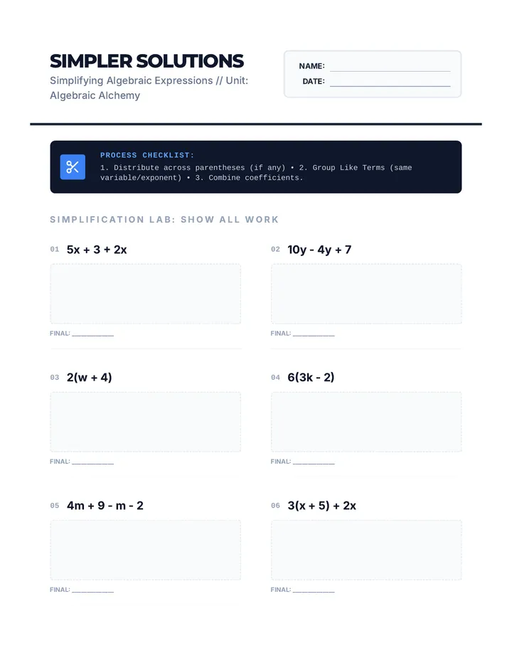 Simpler Solutions Worksheet